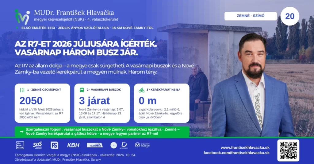 Hlavačka František – Szímő: Az R7-et 2026 júliusára ígérték. Vasárnap három busz jár.
