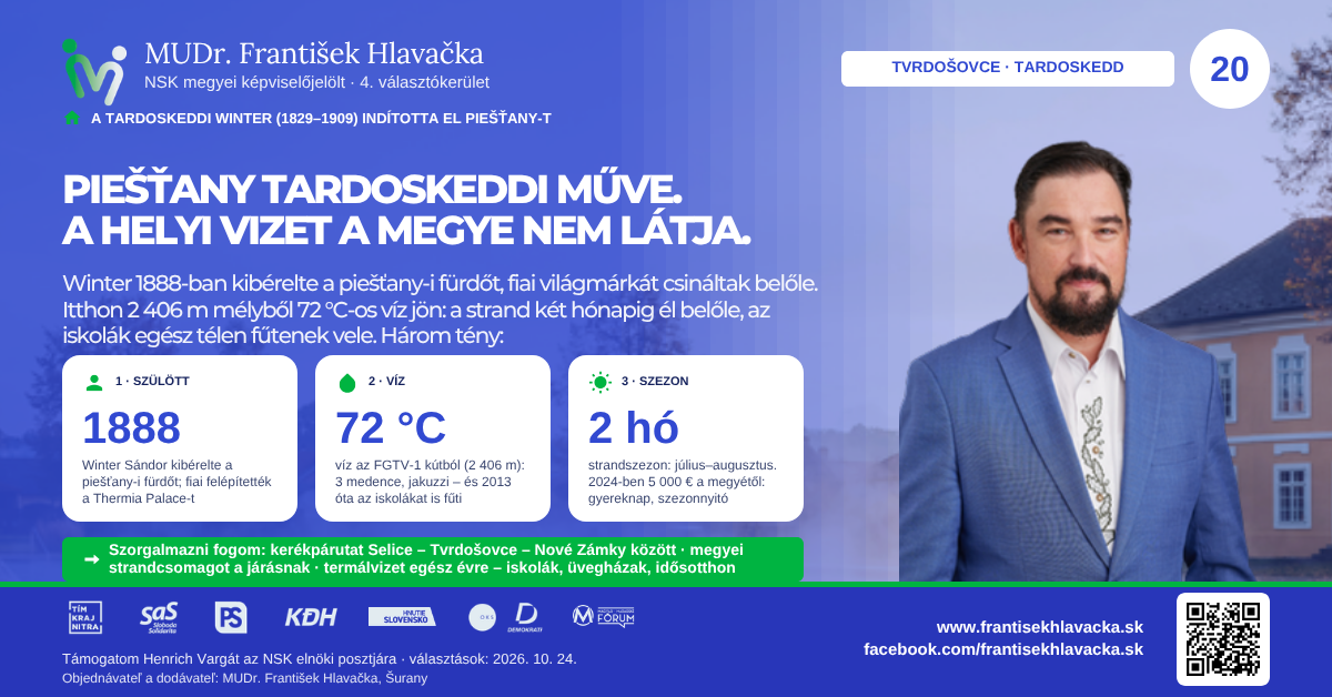 Tvrdošovce · Tardoskedd Tardoskedd 2026 – Piešťany tardoskeddi műve. A helyi vizet a megye nem látja.